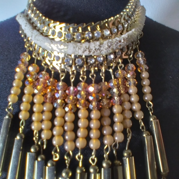 Elegant Cleopatra Gold-Tone and Brown/Iridescent Beaded Necklace - Picture 11 of 11